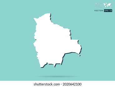 Abstract white Bolivia map and black shadow on green background vector.