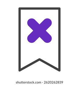 Abstrato emblema de indicador branco com uma cruz roxa, elemento de design para rejeição
