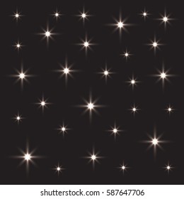 abstract white bright stars of different sizes. starry sky. space. dark black background. vector illustration.