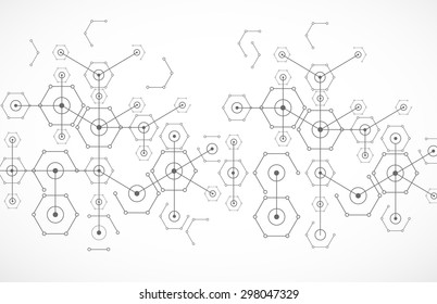 Abstract white bright technology hexagonal background. Connection structure. Vector