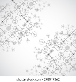 Abstract white bright technology hexagonal background. Connection structure. Vector