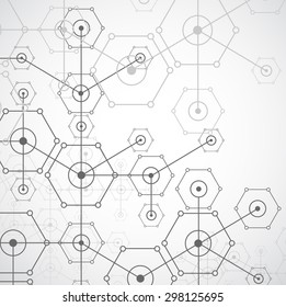 Abstract white bright technology hexagonal background. Connection structure. Vector