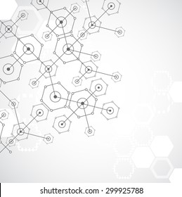Abstract white bright technology hexagonal background. Connection structure. Vector