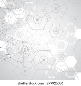 Abstract white bright technology hexagonal background. Connection structure. Vector
