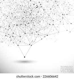 Resumen de fondo vectorial de tecnología brillante blanca. Estructura de conexión. Antecedentes científicos vectoriales. Fondo vector poligonal