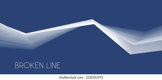 Abstract white broken line on blue background. Vector graphic pattern with translucent polyline
