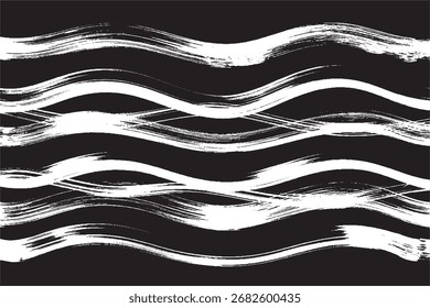 Abstract White Brush Stroke Wave Pattern on Black Background