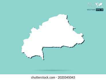 Abstract white Burkina Faso map and black shadow on green background vector.