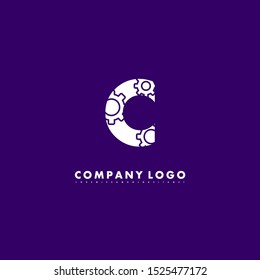 abstract white C logotype isolated on purple background suitable for technology and web. vector illustration.