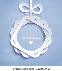 Abstract white Christmas ball on a blue background. Winter vector illustration. Origami. 
