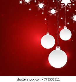 Abstract white Christmas ball on red with snowflake background.