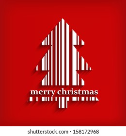 Abstract white Christmas tree bar-code on red background  - vector illustration