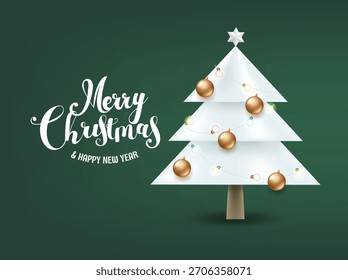 Abstract white Christmas tree with calligraphic inscription. Vector illustration