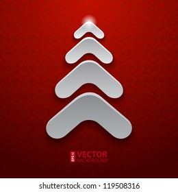 Abstract white christmas tree on red background vector illustration