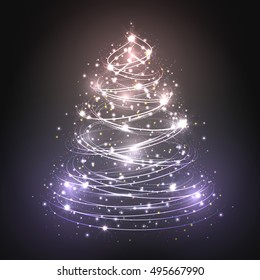Abstract white christmas tree on a dark grey background