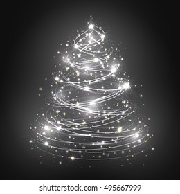 Abstract white christmas tree on a dark grey background