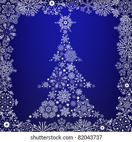 Abstract white Christmas tree on blue background