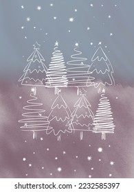 Abstract white Christmas trees with snowflakes for cards. Vector illustration
