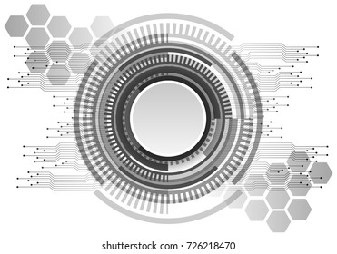 Abstract white circle blank overlap on black circuit hexagon pattern technology design modern futuristic background vector illustration.