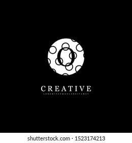 abstract white circle with circles pattern O logo letter isolated on black background design concept. vector illustration.