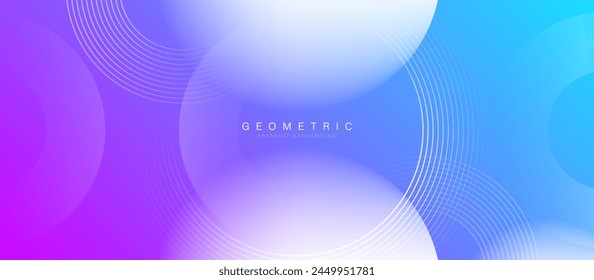 Abstract white circle glowing lines with purple and blue background. Modern minimal trendy shiny lines pattern. Vector illustration