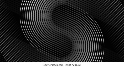 Abstract white circle lines on dark background. Geometric stripe line art design. Vector illustration