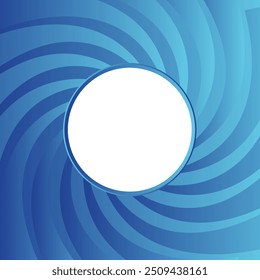 Abstract white circle on blue spiral line background. Round shape camera shutter frame with translucent waves isolated object. Vector illustration of design element for logo concept website backdrop