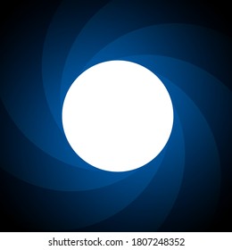 Abstract white circle on dark blue spiral background. Round shape camera shutter frame with translucent waves isolated object. Vector illustration of design element for logo concept, website backdrop - Powered by Shutterstock - Get 15% off with code: PIKWIZARD15