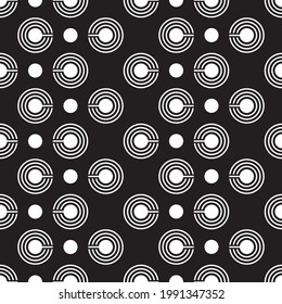 Abstract white circle patterns on dark background, Abstract vector wallpaper, Seamless pattern background.
