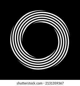 Abstract white circular rotating design element on black background. Vector art.