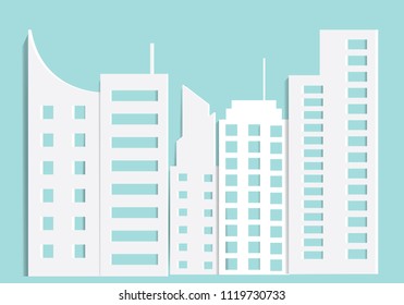 Abstract white city skyscrapers made of paper. Modern city skyline building industrial paper landscape skyscraper offices.Vector Illustration