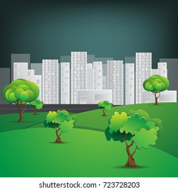 Abstract white city with tree background, vector illustration