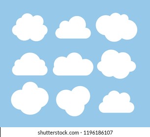 Abstract white cloud icon collection set isolated on blue background. Vector illustration EPS10