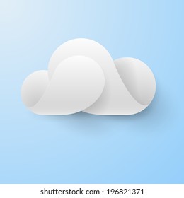 Abstract white cloud made of curved elements on light blue background. Cloud computing sign