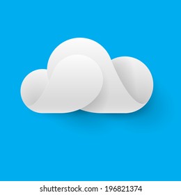 Abstract white cloud made of curved elements on blue background. Cloud computing