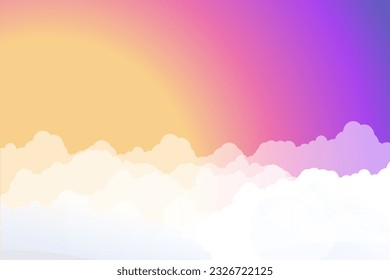 Abstract White Clouds on the Background Sunset. Summer Landscape  Evening Sky for Poster, Flyer, Postcard, Web, Banner, Cover. Vector illustration.