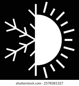 Abstract white color graphic depicting contrasting elements of hot and cold, sun and snow. Perfect for representing temperature extremes or seasonal change.