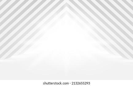 Resumen del interior de hormigón blanco con la sombra de la pared de la pared, Estructura geométrica, Perspectiva vectorial de la arquitectura del brutalismo, Diseño del espacio Museo. 3 quinquies de representación.