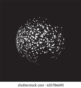 Abstract white connection globe with black background, vector illustration
