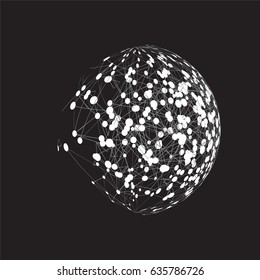 Abstract white connection globe with black background, vector illustration