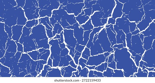 Abstract White Cracked Earth Pattern on Vibrant Royal Blue Background, Vector illustration.