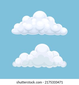 Abstract white cumulus clouds on blue sky. Nature weather symbols vector illustration