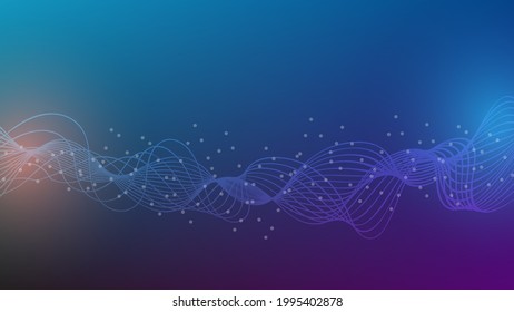 abstrakte weiße Kurven- und Punktmuster mit Lichteffekt auf blauem Farbverlauf-Hintergrund mit Kopienraum für Technologie und futuristisches Elementdesign. Vektorgrafik 