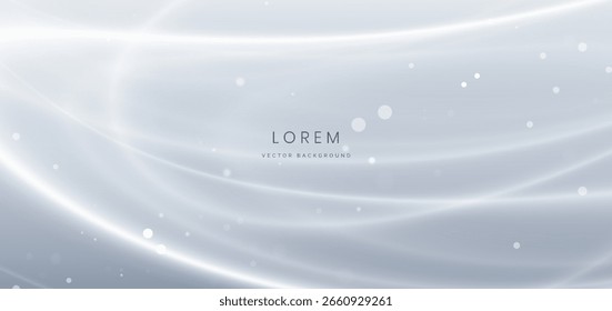Abstractas rayo curvo blanco sobre fondo gris con efecto luminoso brillante. Ilustración vectorial