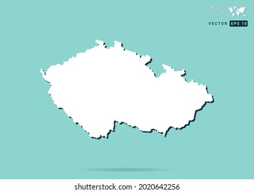 Abstract white Czech Republic map and black shadow on green background vector.