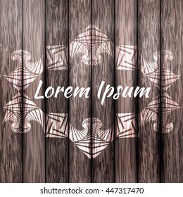 Abstract white decorative frame on grunge plank wood background