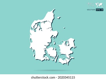 Resumen del mapa blanco de Dinamarca y sombra negra sobre el vector de fondo verde.