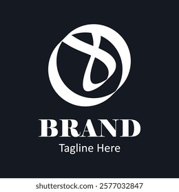 Abstract white design inside circle with word BRAND, ideal for branding, logo creation, marketing materials, digital art, web design.