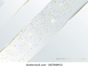 Abstract white diagonal background with golden line and glitter dot. Luxury style. Vector illustration