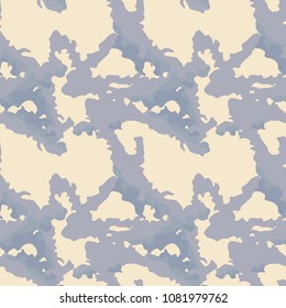 Abstract white and different shades of blue background as UFO camouflage. Seamless repeat bright pattern usable as camo, wallpaper, backdrop or for print for textile or wrapping paper